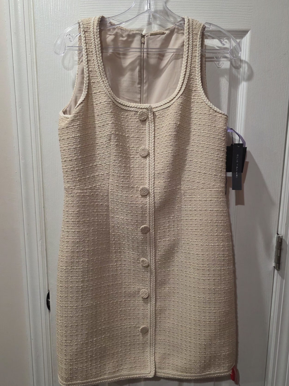NWT Elie Tahari Sleeveless Shift Dressin Oatmeal and Cream sz Small